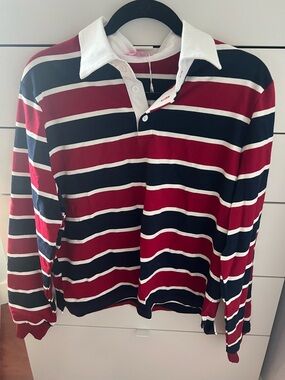 Edikted Red, Navy & White Striped Rugby Polo
